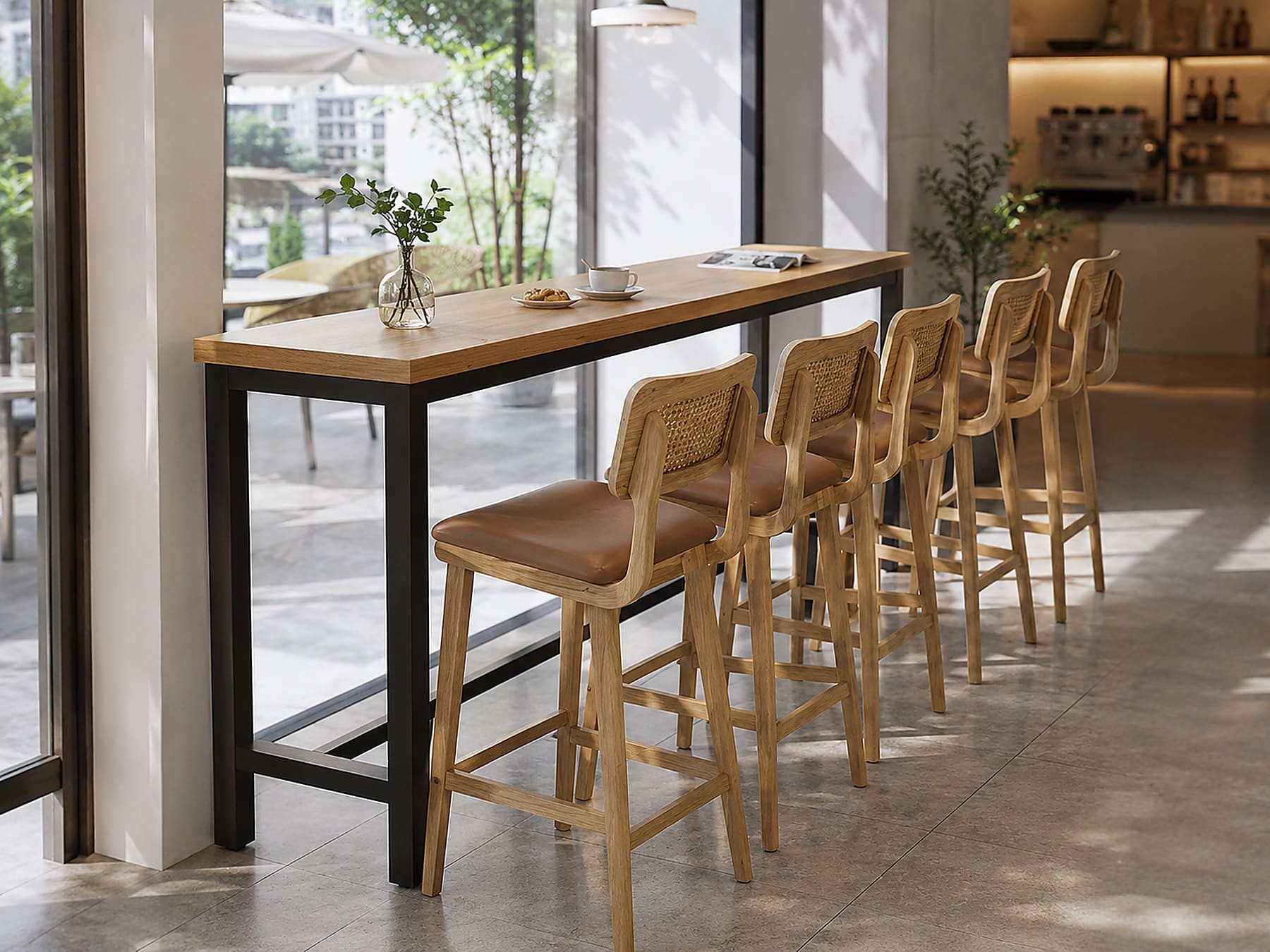 Bar stools and high tables for cafe and restaurant spaces