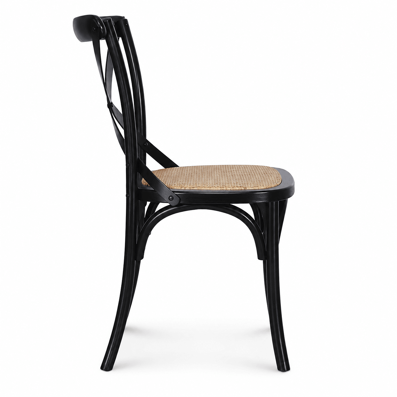 Side view of black cross-back cafe chair