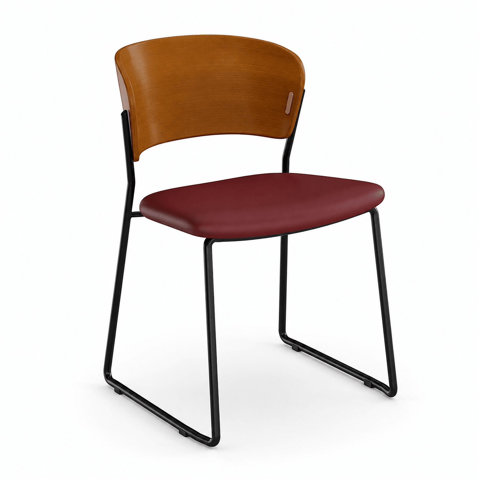 Mixed-material cafe chair with upholstered seat and curved back