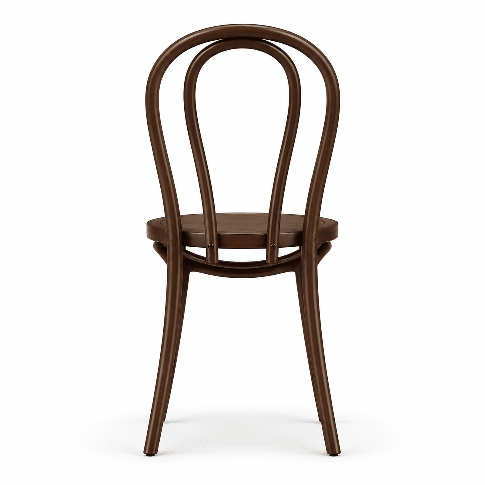 Rear view of walnut-tone curved-back cafe chair