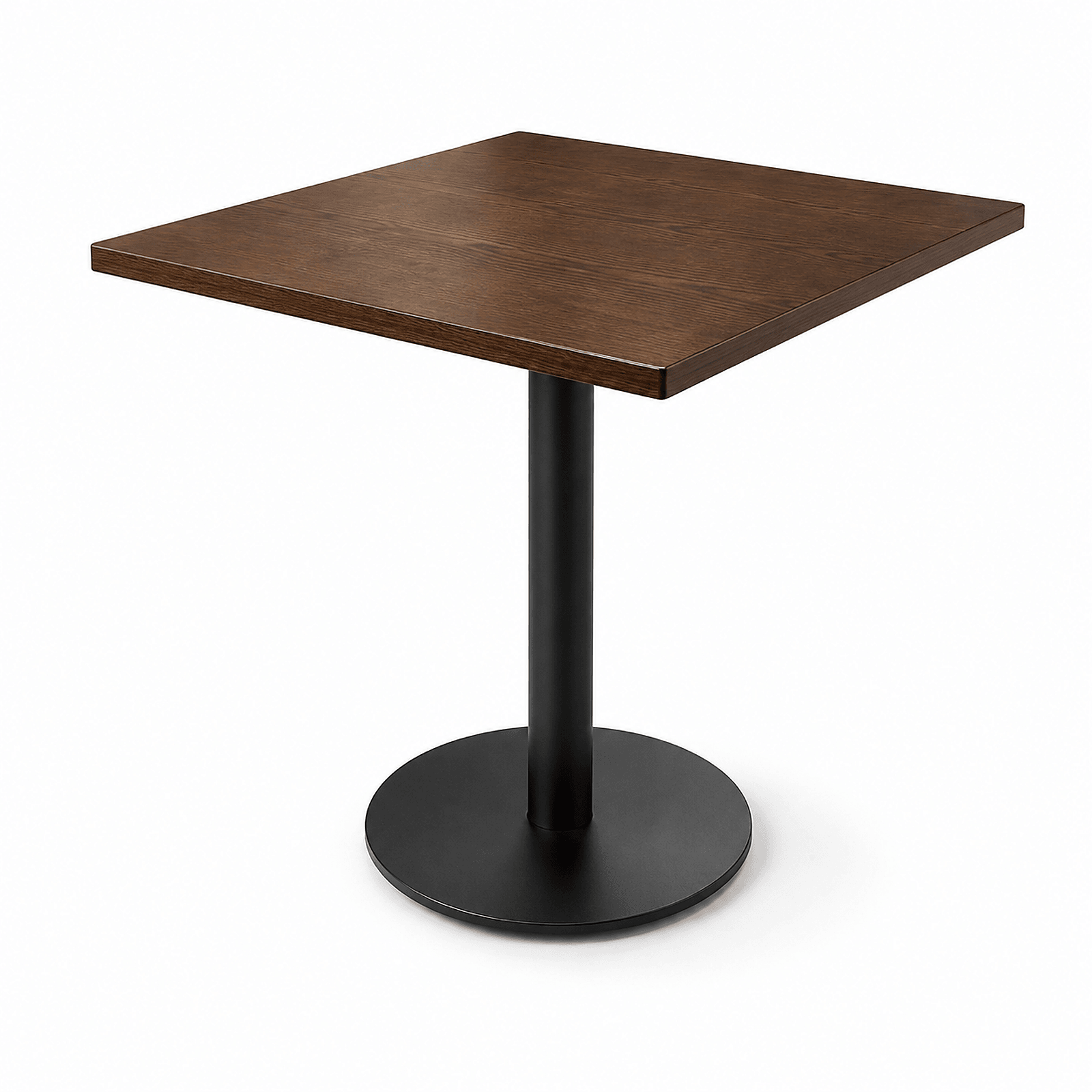 Square cafe table with dark pedestal base