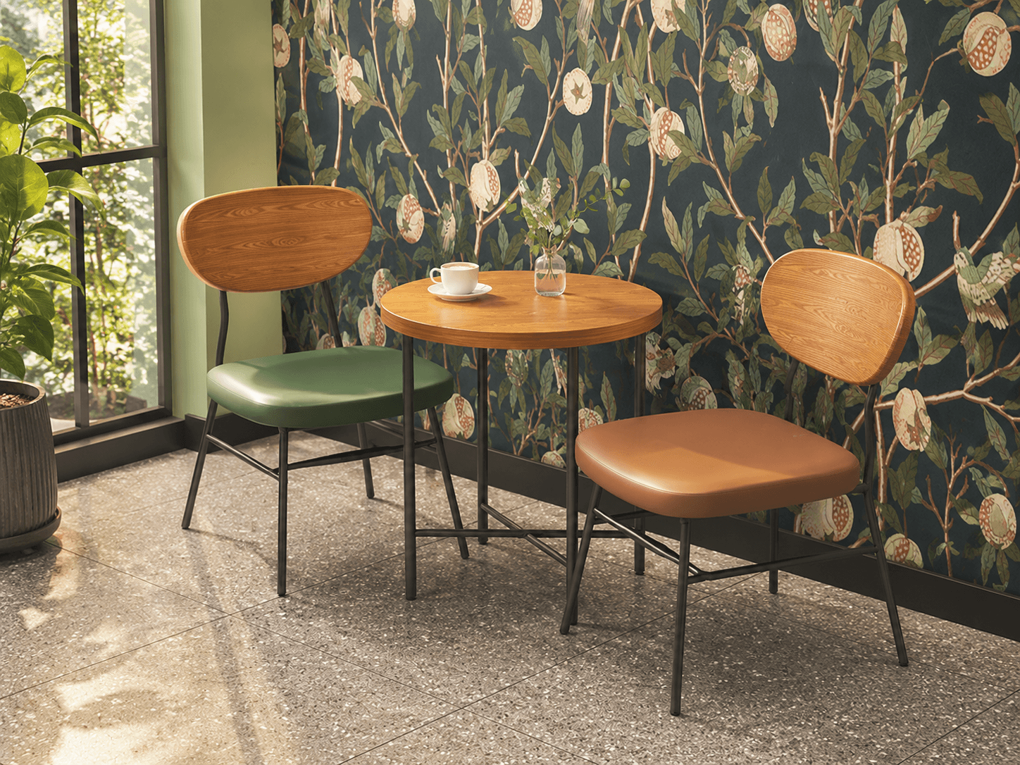 Two-seat cafe table and chair combination